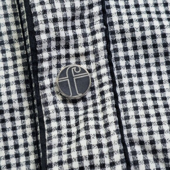 Ferrante Button-Up Black & White Checkered Collared Shirt, Small - Picture 5 of 9